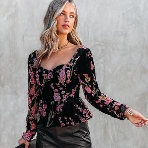 Black velvet floral top